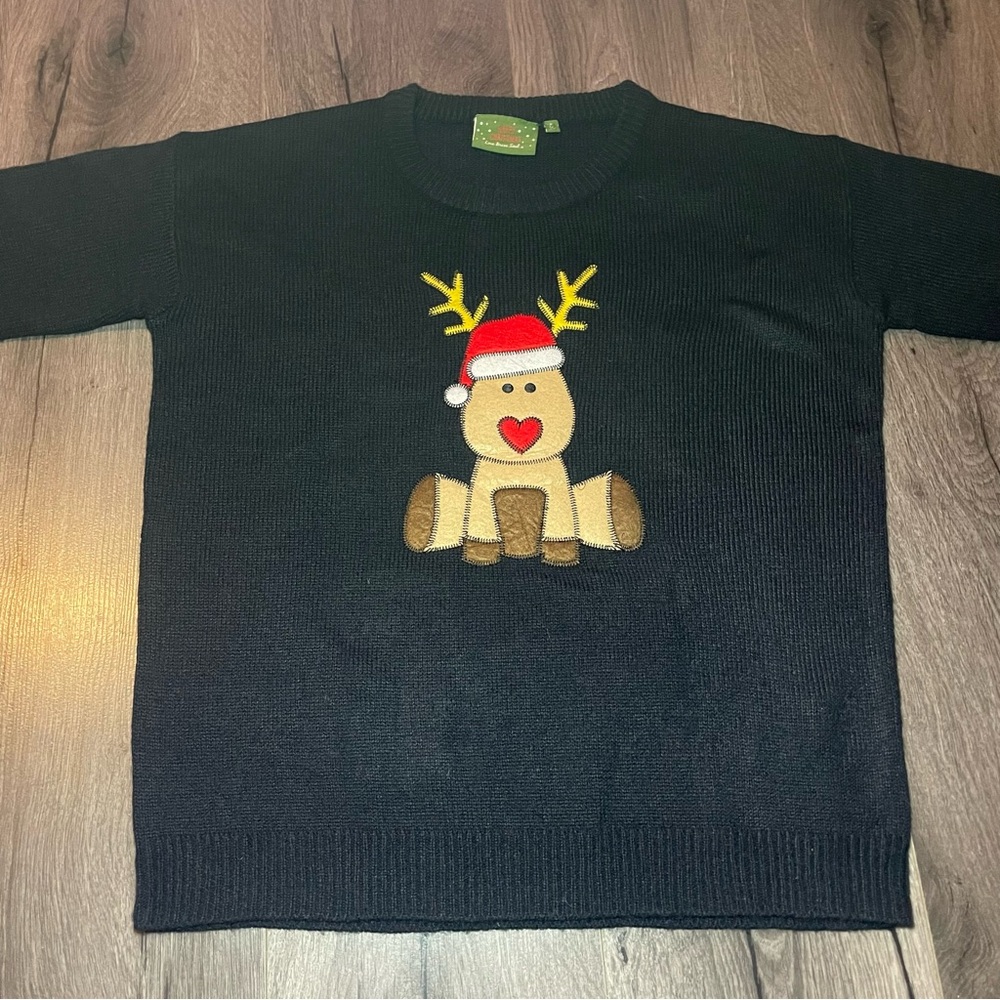 🎄Happy Christmas Love Brave Soul black cute reindeer, Christmas sweater small